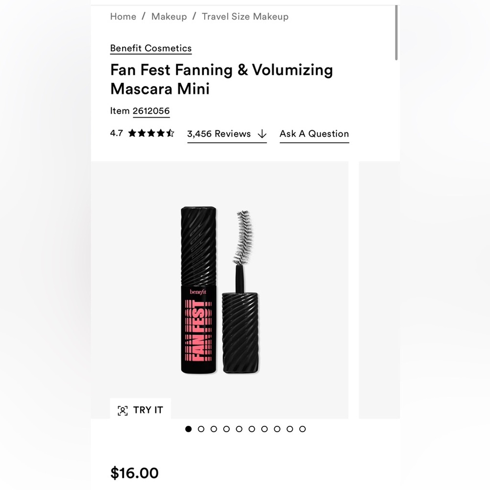 ❗️Benefit Fan Fest Fanning & Volumizing Hyper Black Mascara  Deluxe Travel Size